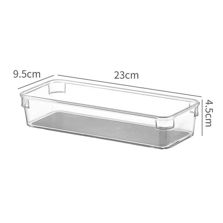 Narrow acrylic storage container for refrigerator door and drawers