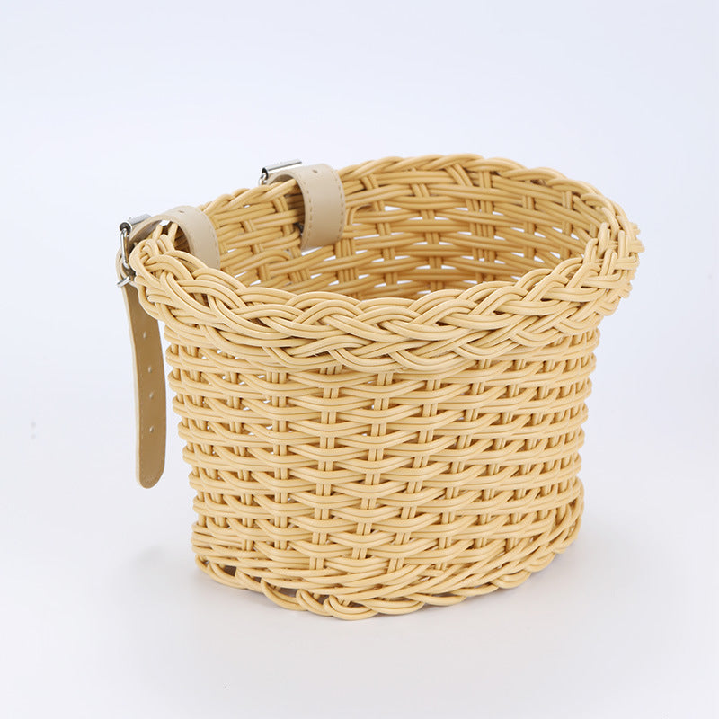 Woven Storage Basket with Vegan Leather Handles Kalsten