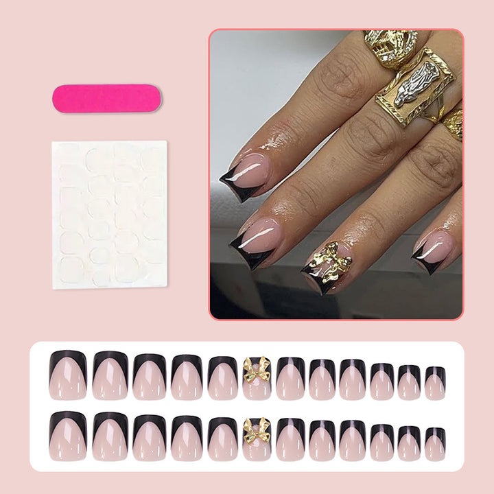 Artificial nail set with stylish and elegant black lace tips Kalsten