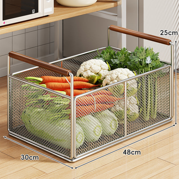 Rolling Mesh Kitchen Storage Cart with Wooden Handles