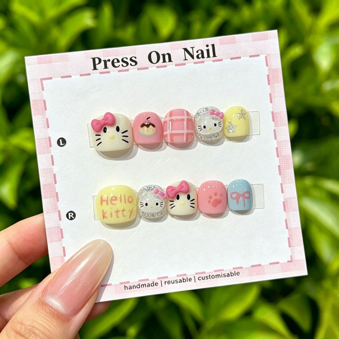 Artistic Press-On Nail Set with Floral and Graphic Designs
