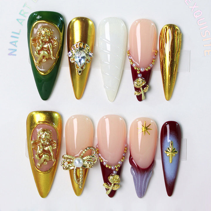 Artificial nail set with glamorous decorations and elaborate details Kalsten