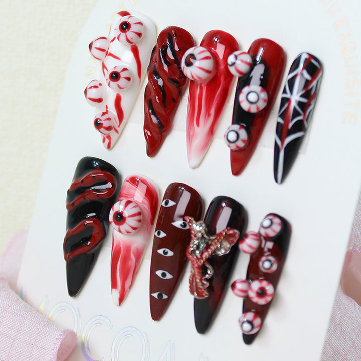 Halloween Fake Nail Set with Creepy Eyes and Snake Designs Kalsten
