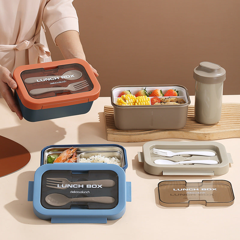 Multi-Layered Insulated Bento Lunch Box with Built-in Utensils