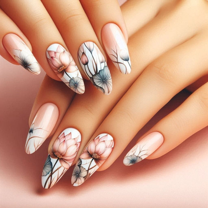 Artificial nail set with floral and artistic motifs Kalsten