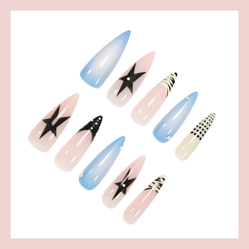Acrylic nail set with stylish geometric designs and glamorous accents Kalsten
