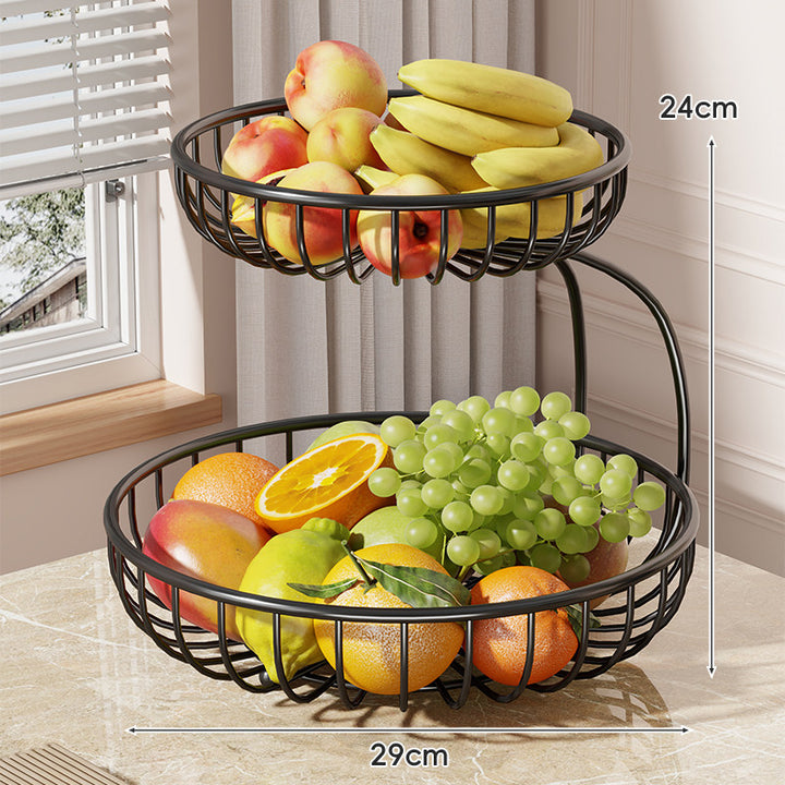 Tiered Curved-Frame Open-Wire Fruit Bowl Stand