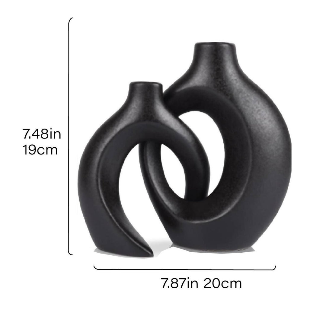 Modern Sculptural Hollow-Ring Ceramic Tabletop Vase Set With Minimalist Asymmetrical Silhouette