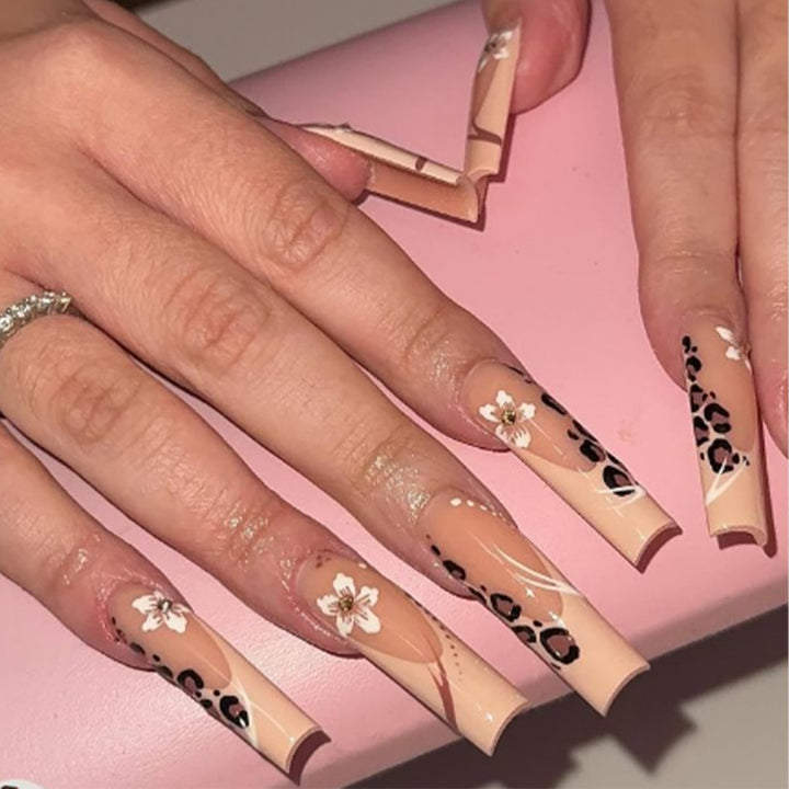 Artistic Long Stiletto Press-On Nails with Floral and Animal Accent Patterns Kalsten
