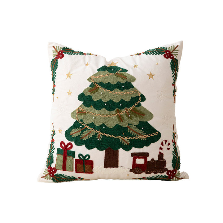 Embroidered Christmas cushion cover with reindeer and pine branch motif Kalsten