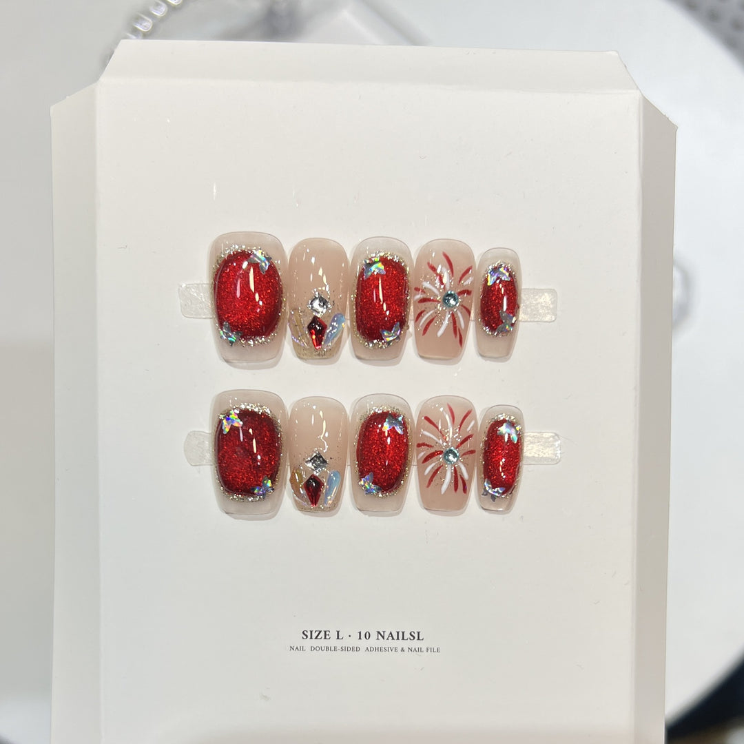 Premium Press-On Nail Art Set with Elegant Heart & Leaf Design Kalsten