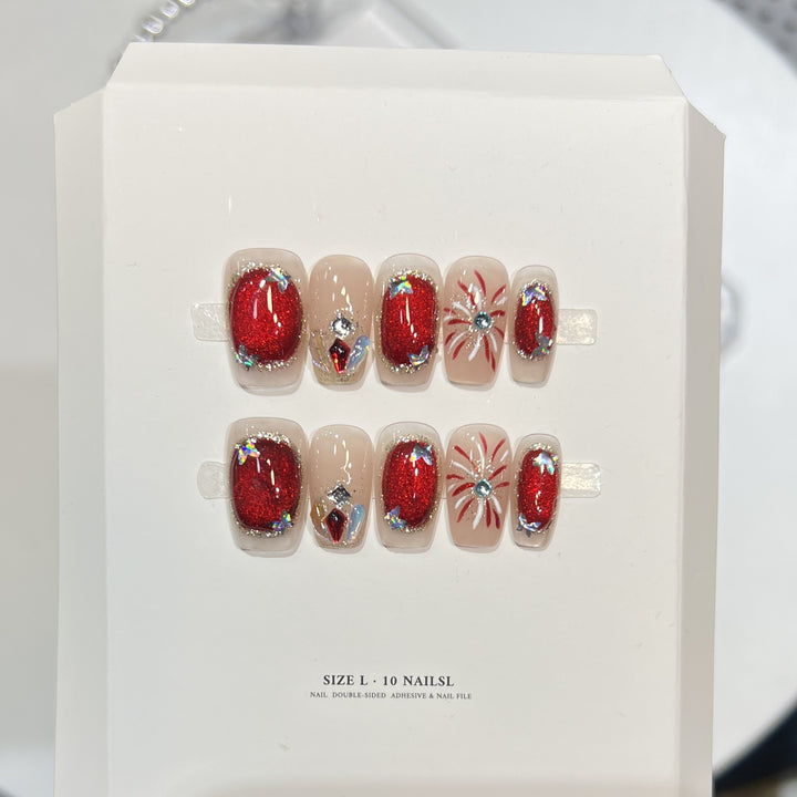 Premium Press-On Nail Art Set with Elegant Heart & Leaf Design Kalsten