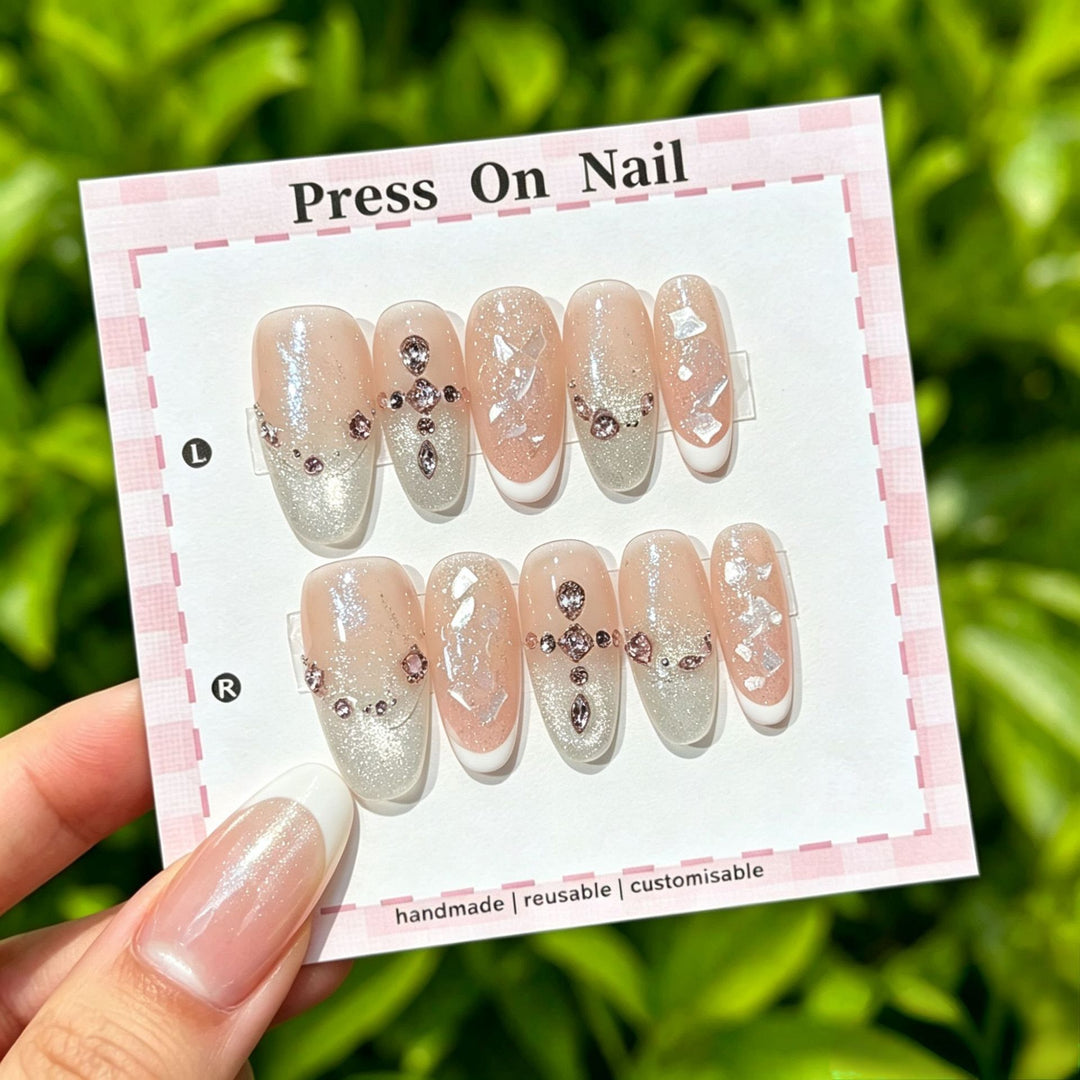 Artistic Press-On Nail Art Set with Star and Floral Accents