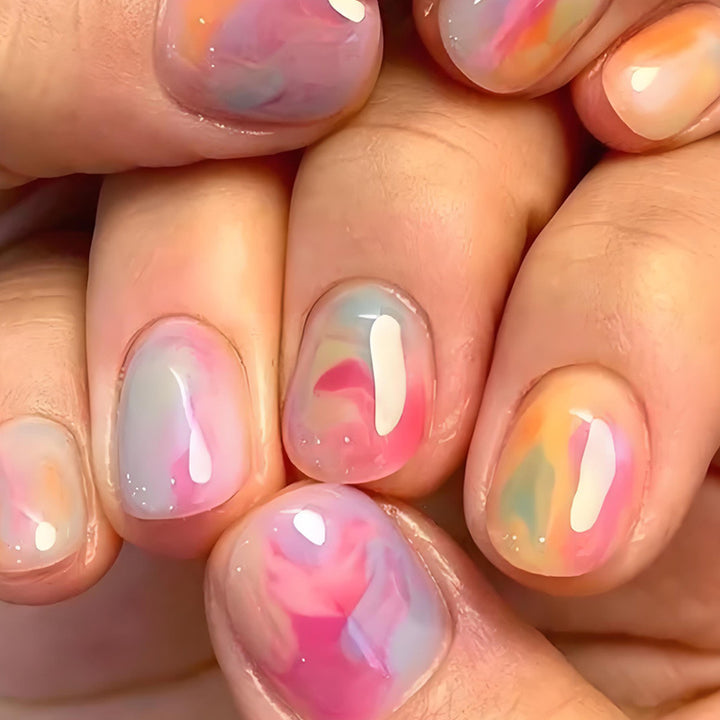 Artificial nail set with colorful marble designs Kalsten