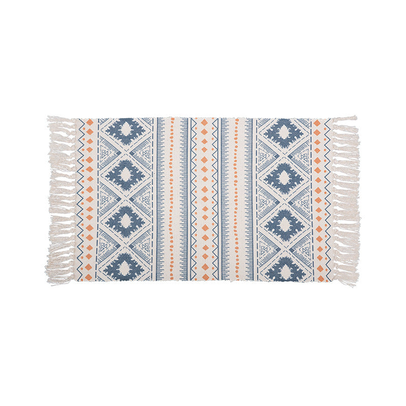 Handwoven cotton table runner with mandala jacquard and decorative fringes
