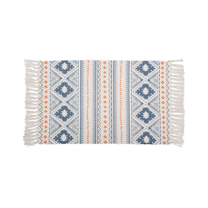 Handwoven cotton table runner with mandala jacquard and decorative fringes