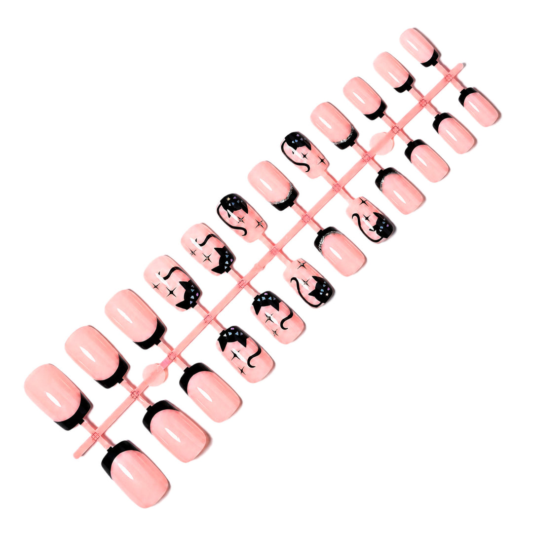 Creative nail set with cat design and glitter details Kalsten
