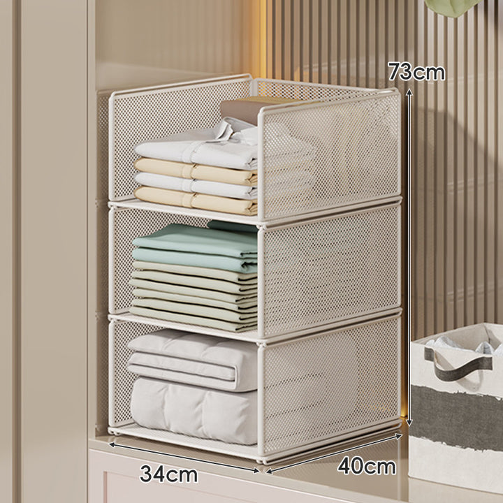Vertical Stackable Mesh Closet Storage Tower with Four Pull-Out Ventilated Drawers