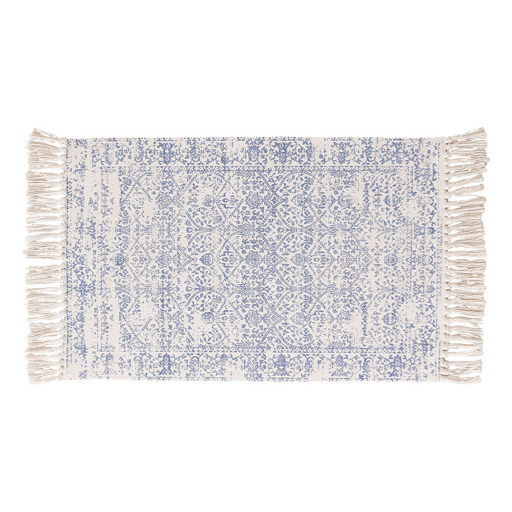 Flat-woven runner with vintage medallion ornamentation and cotton fringes