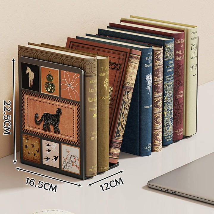 Cute Cartoon Desktop Metal Bookend with Anti-Slip Base and Decorative Panel