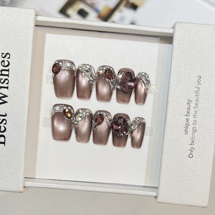 Decorative Press-On Nail Design with Gemstone Accents Kalsten