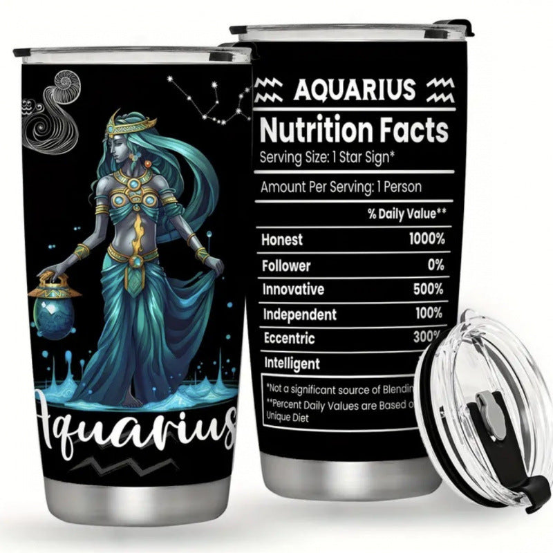 Double-Wall Vacuum Insulated Stainless Steel Travel Tumbler With Spill-Resistant Lid And Printed Cow Sunflower Design