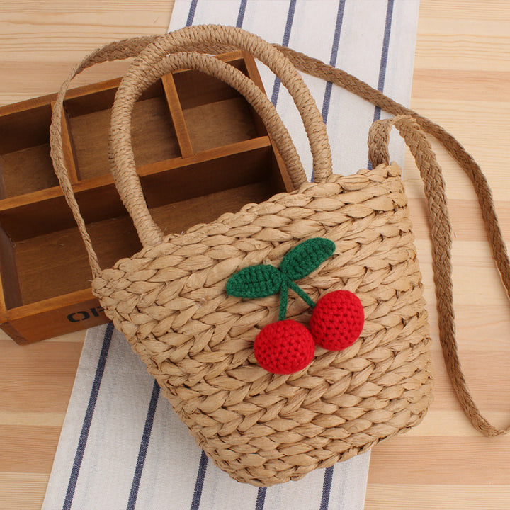 Basket bag with crocheted cherry design Kalsten