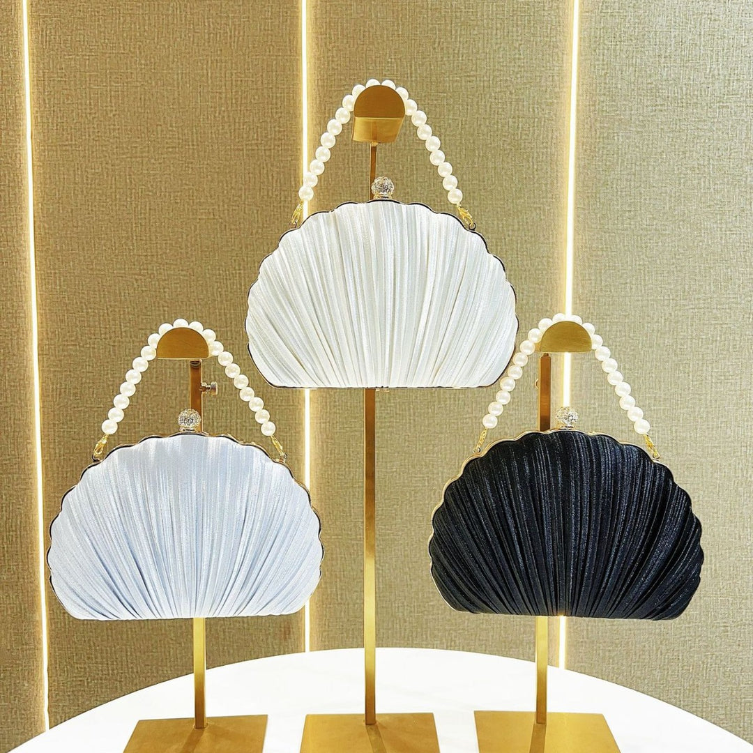 Pearl-Accented Pleated Evening Clutch