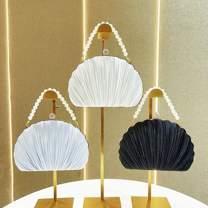 Pearl-Accented Pleated Evening Clutch