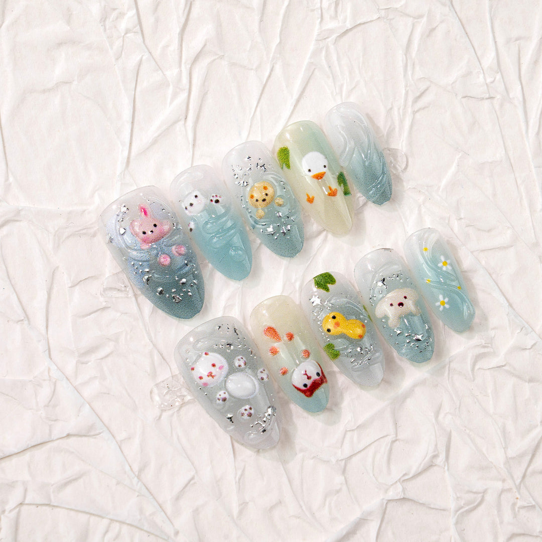 Playful 3D Animal-Themed Press-On Nail Art