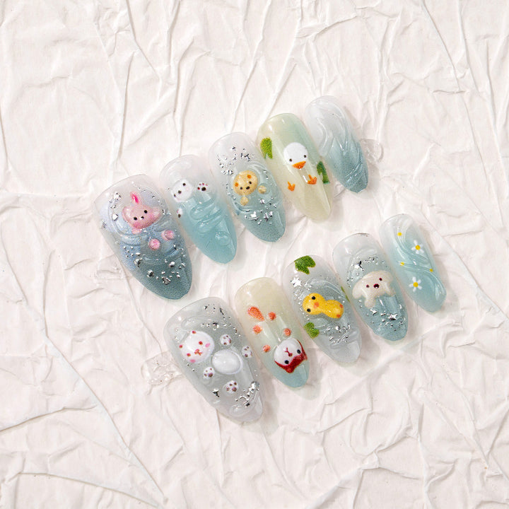 Playful 3D Animal-Themed Press-On Nail Art