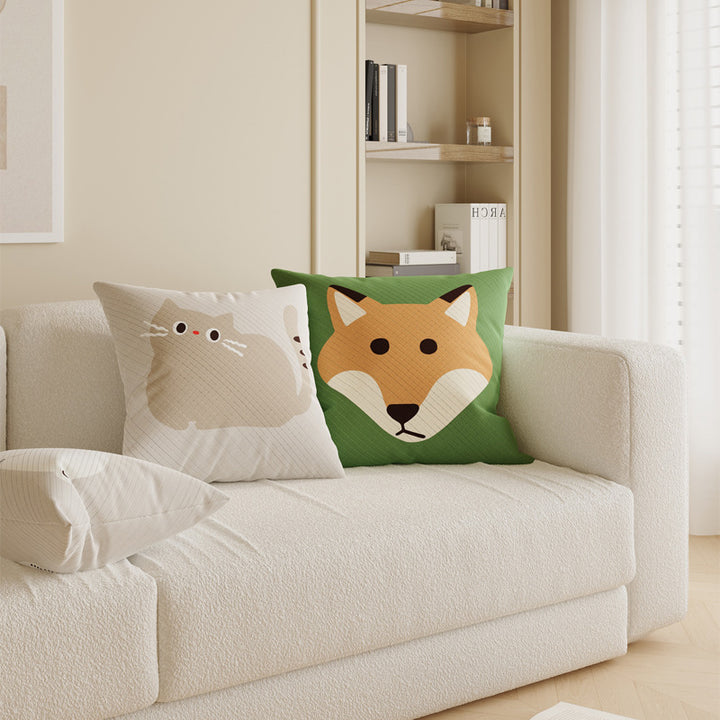 Fox Illustration Cotton-Linen Decorative Pillow Cover with Concealed Zipper