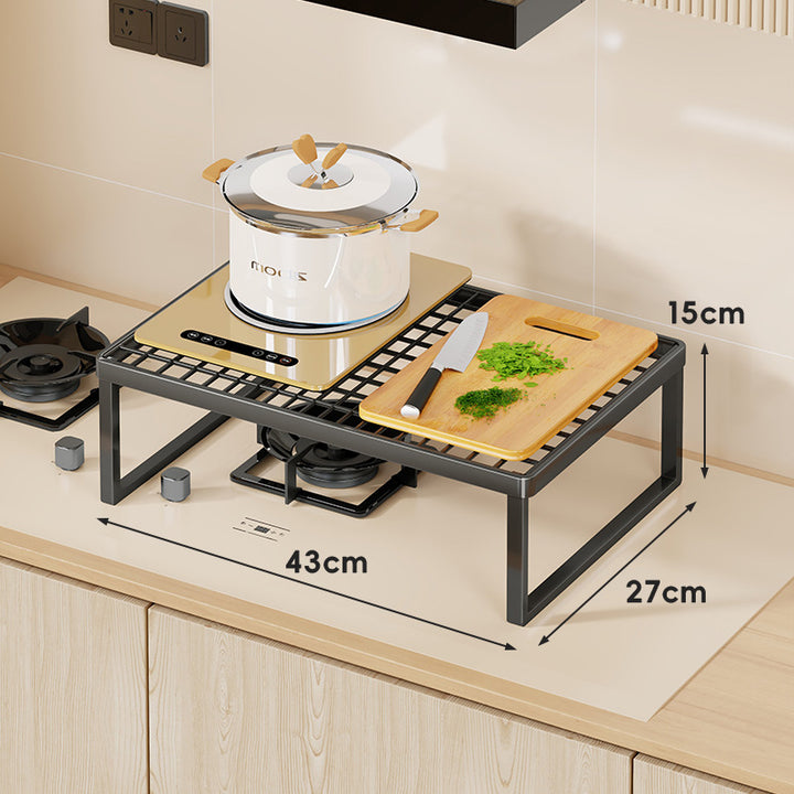 Elevated Stove Shelf Rack with Grid Top and Heat-Resistant Metal Frame