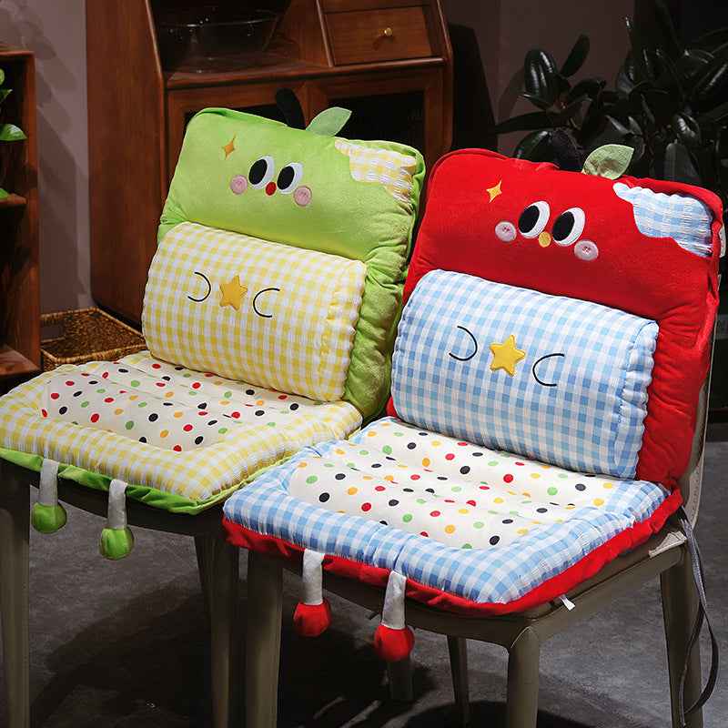 Padded child seat cushion with backrest, neck roll and non-slip fastening straps