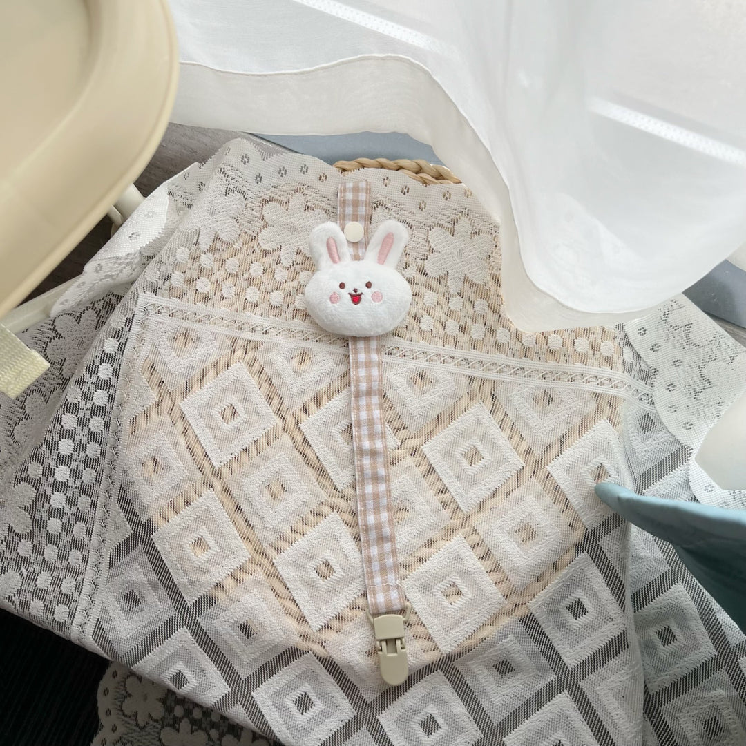 Floral Fabric Pacifier Clip with Gingham Cotton Strap