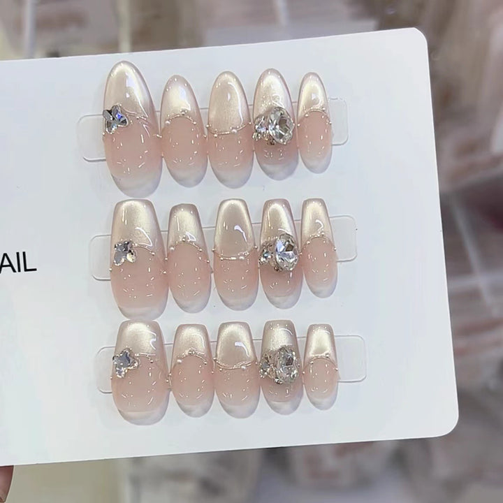 Elegant Press-On Nail Set with Crystal Embellishments Kalsten