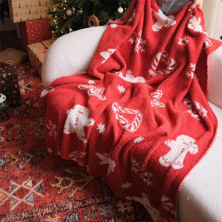 Cozy Christmas throw blanket with gingerbread and diamond pattern