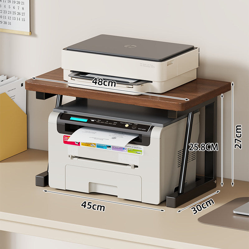Desktop Printer and Monitor Riser with Elevated Wood-Effect Shelf and Metal Frame
