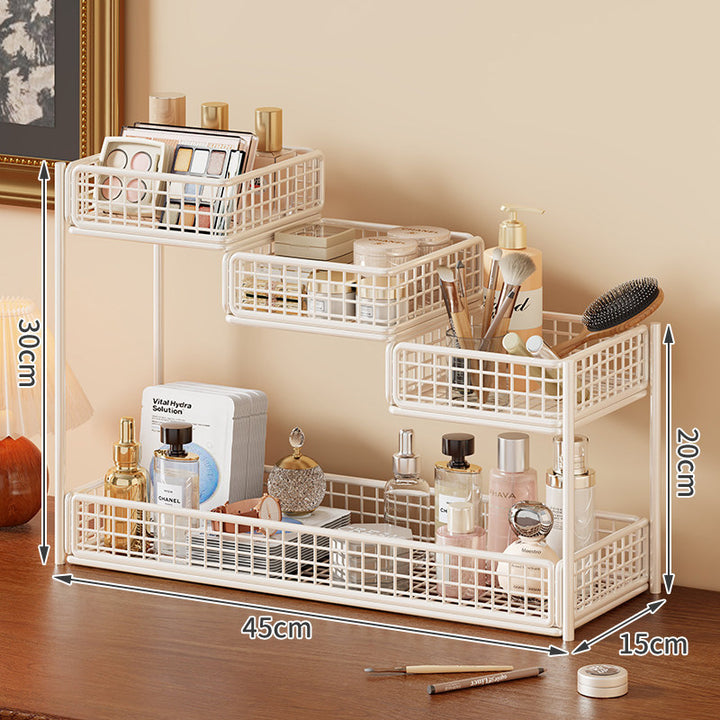 Multi-Tier Metal Mesh Vanity Organizer with Tissue Holder and Adjustable Shelves