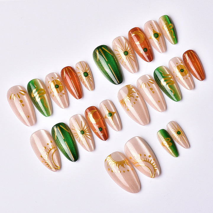 Artistic Press-On Nail Set with Geometric Design