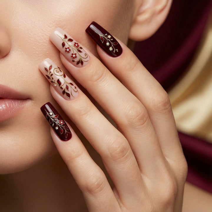 Artificial nails with elegant floral decorations Kalsten