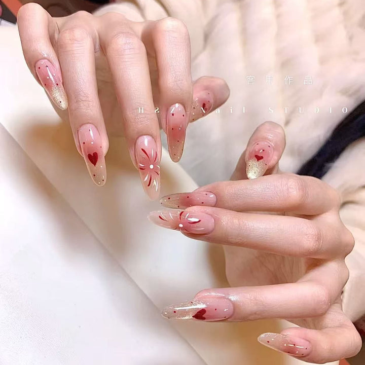 Artistic Press-On Nail Set with Heart and Design Accents Kalsten
