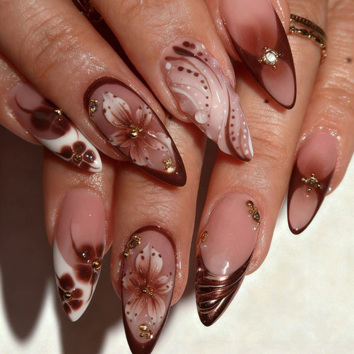Floral Design Acrylic Nail Art