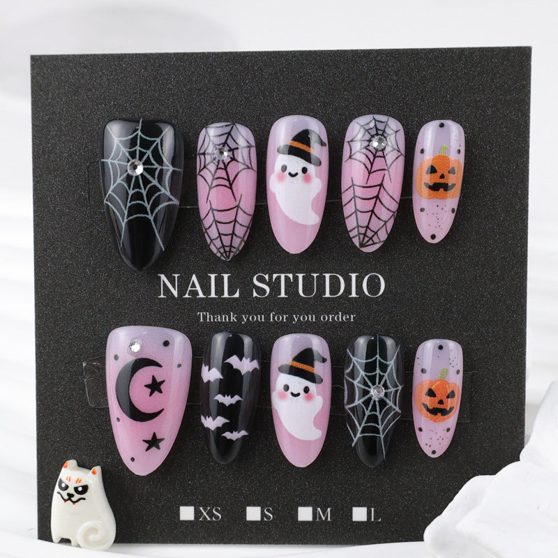 Halloween Artificial Nail Set with Creative Ghost and Spider Designs Kalsten