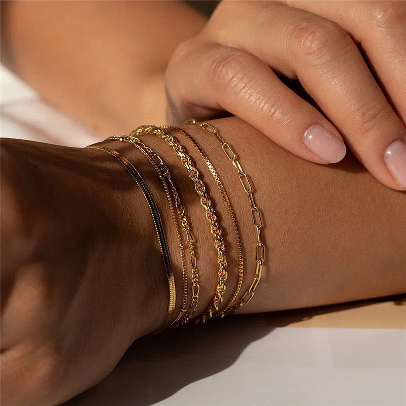 Multiple Textured Chain Bracelet Set Kalsten