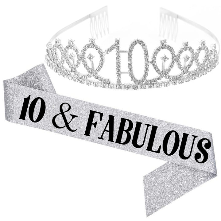 Girl Glittering Birthday Crown and Sash Set Kalsten