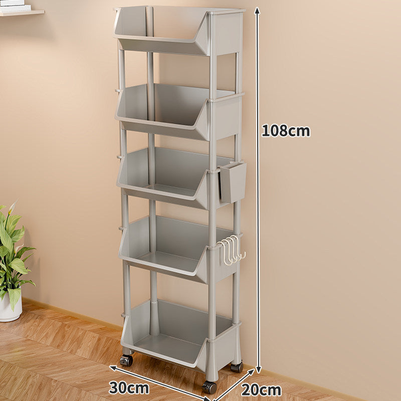 Slim Vertical Multi-Tier Rolling Storage Cart with Tilted Open Bins and Swivel Casters