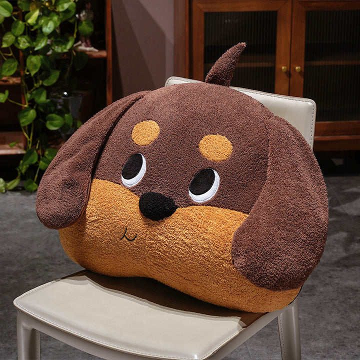 Large soft plush dog pillow as a back and decorative pillow