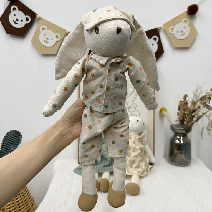 Linen Polka-Dot Pajama Comfort Bunny Doll with Long Floppy Ears