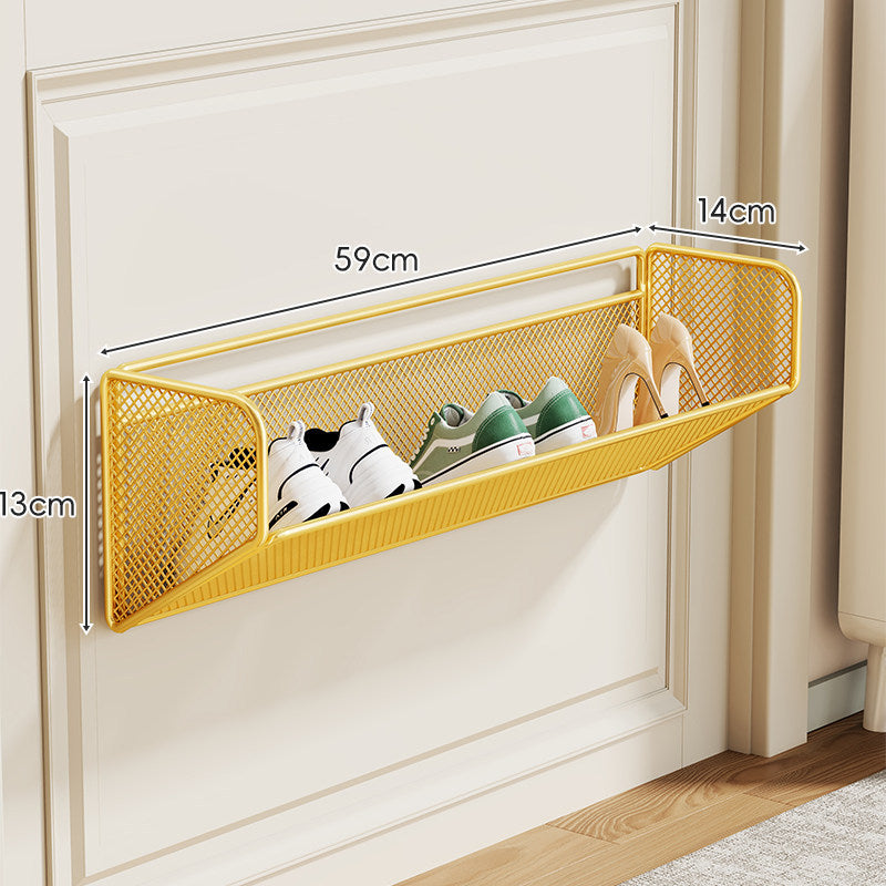 Wall-Mounted Fold-Down Mesh Shoe Shelf Organizer for Slim Entryways